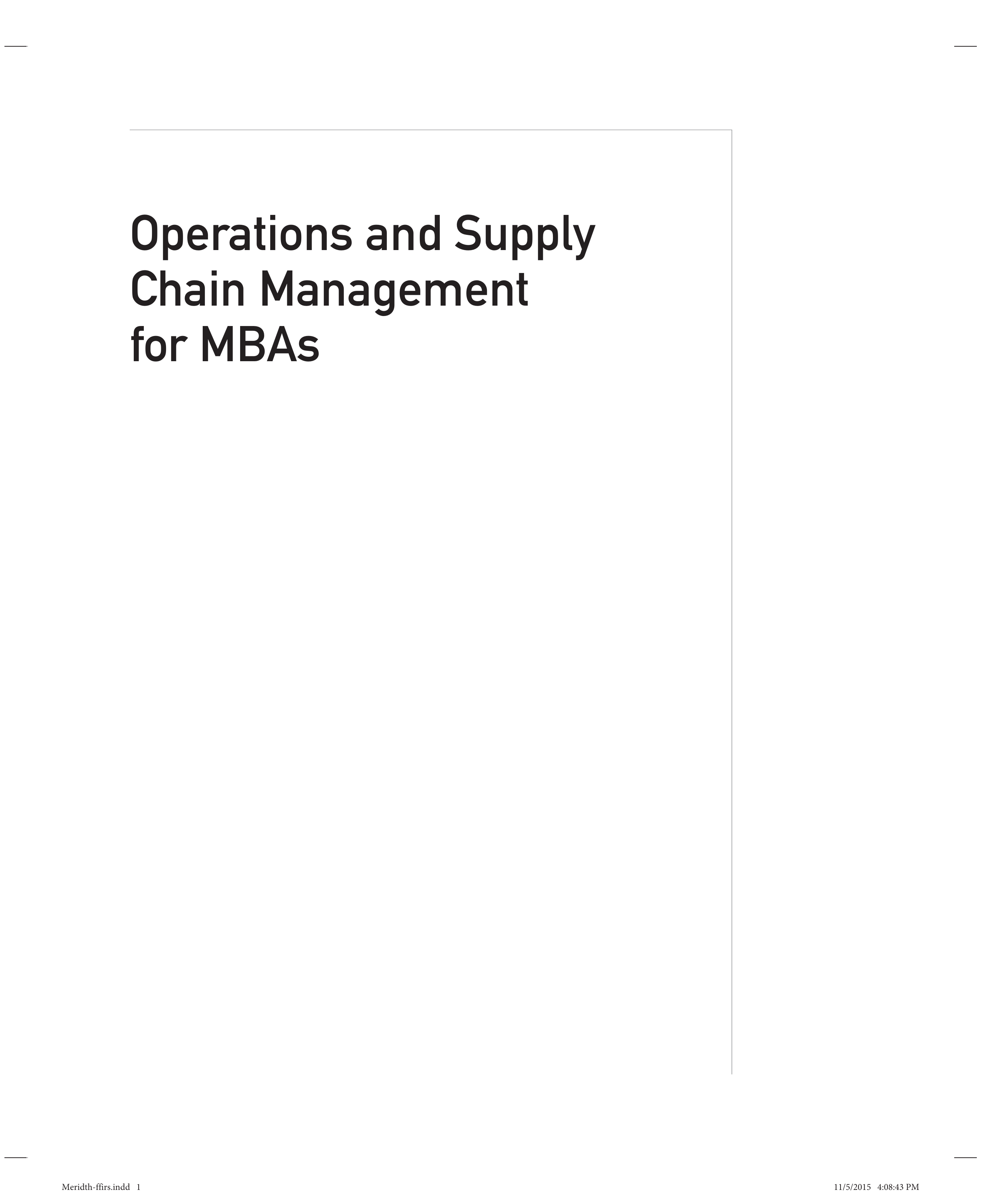 Operations and Supply Chain Management for MBAs