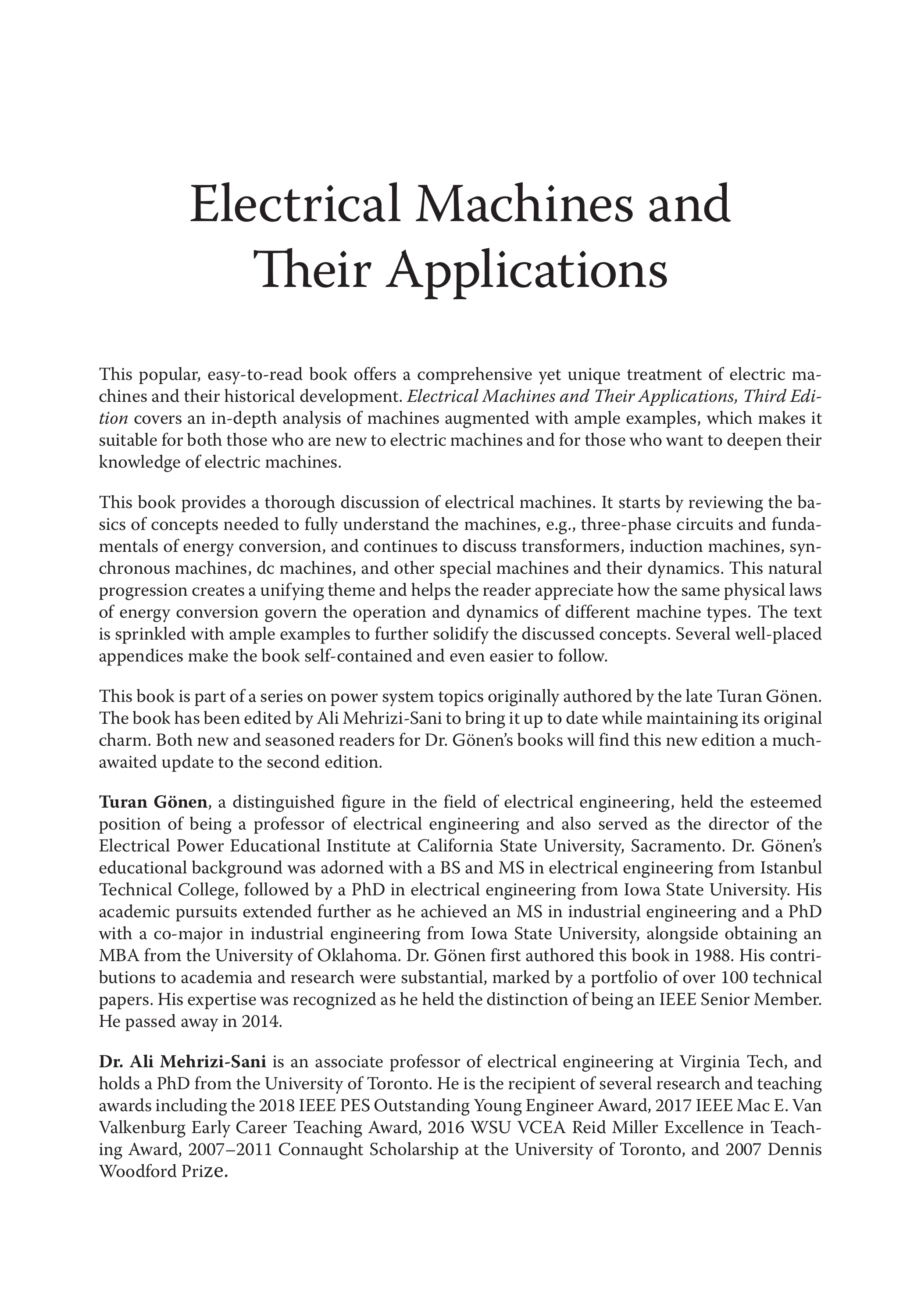 Electrical Machines and Their Applications