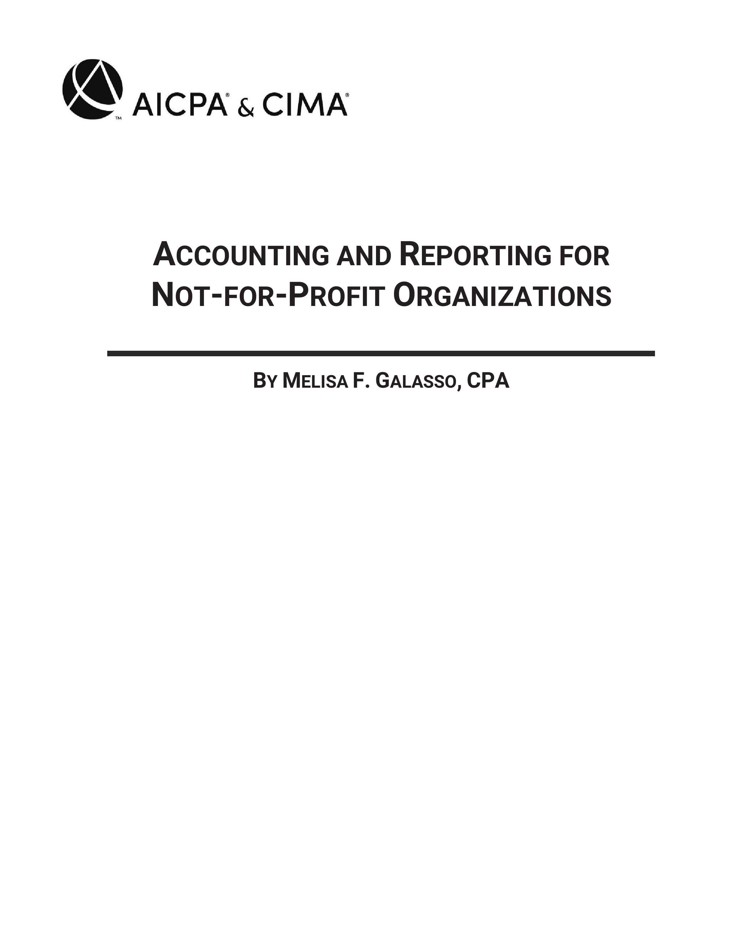 Accounting and Reporting for Not-for-Profit Organizations