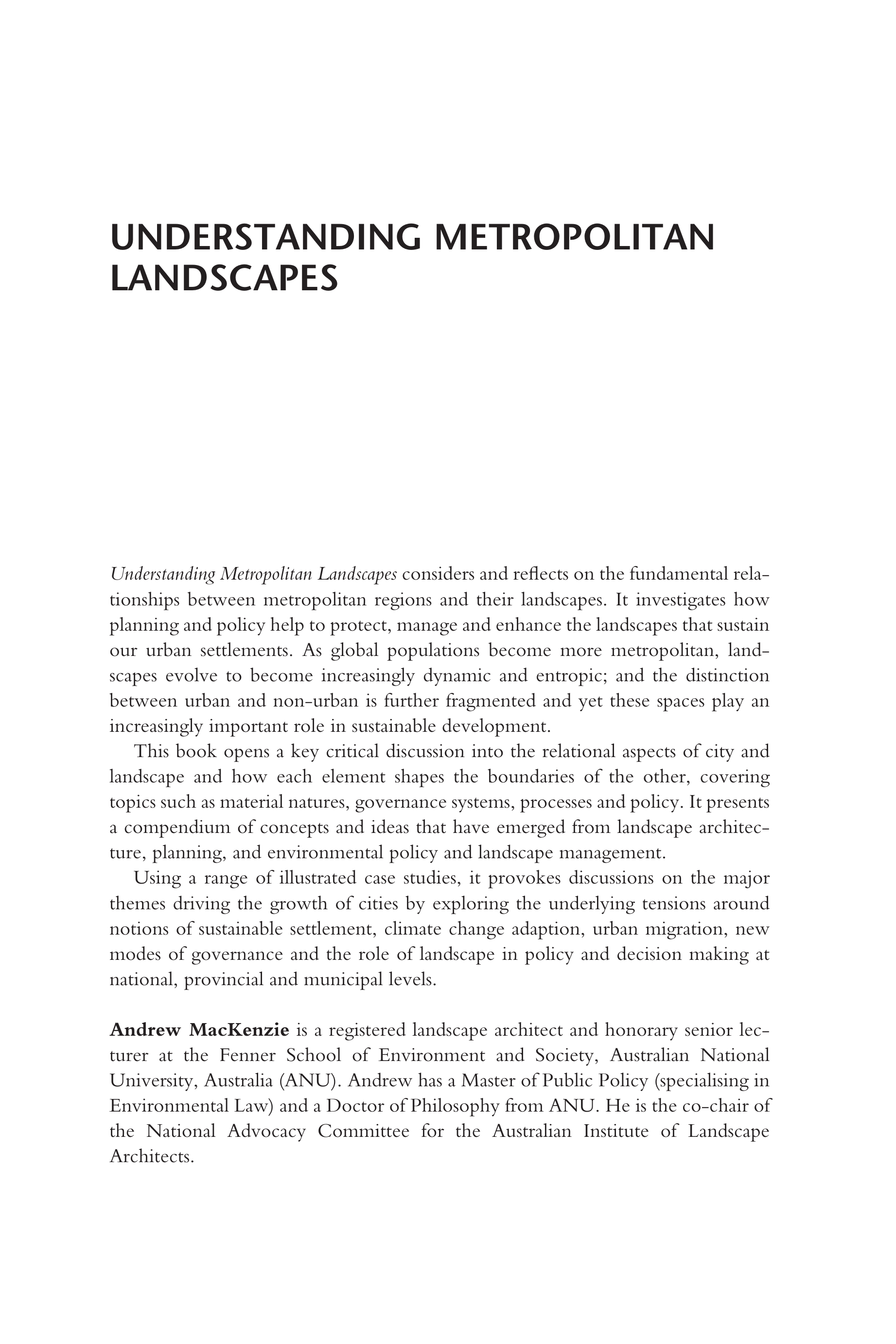 Understanding Metropolitan Landscapes