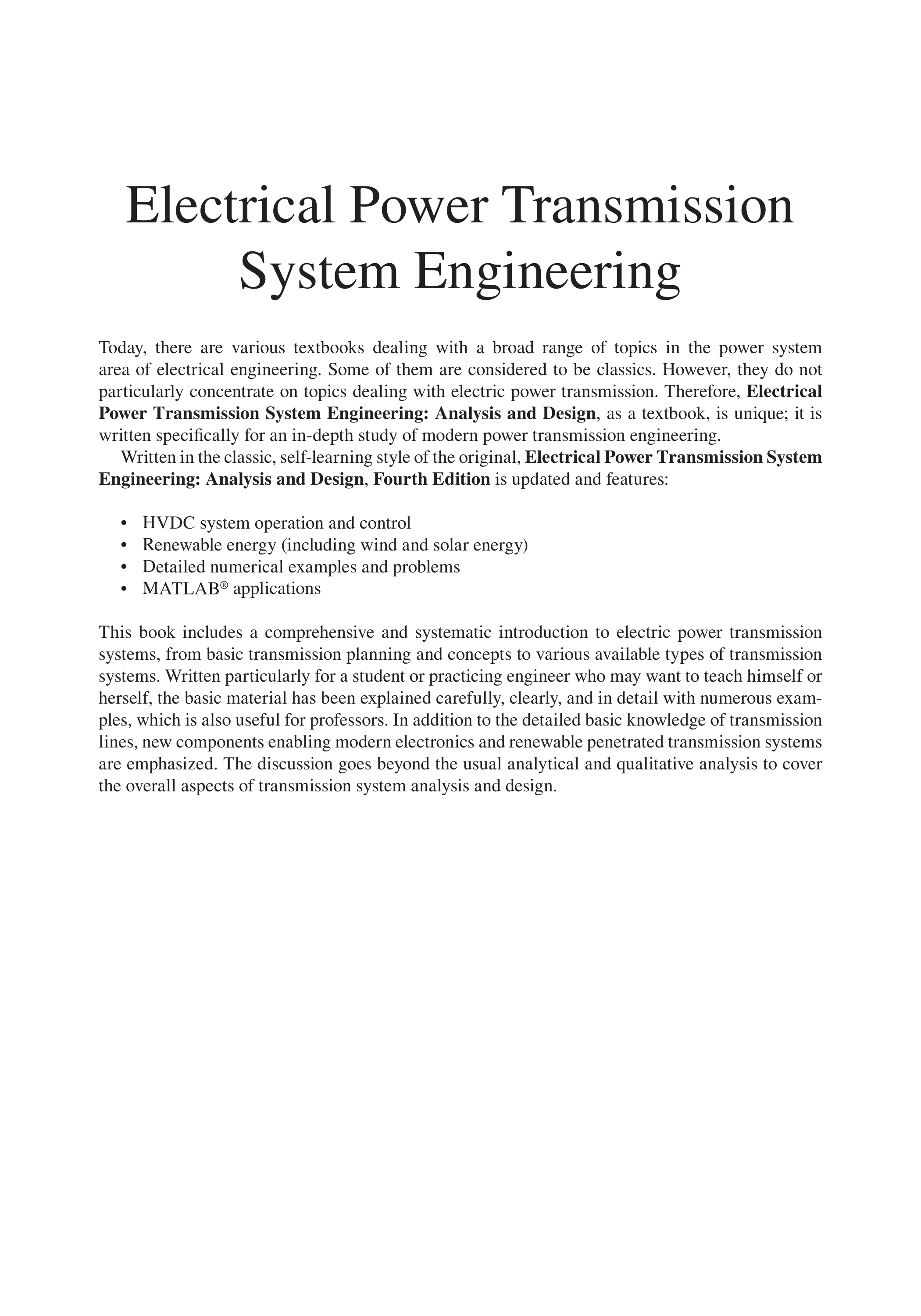 Electrical Power Transmission System Engineering
