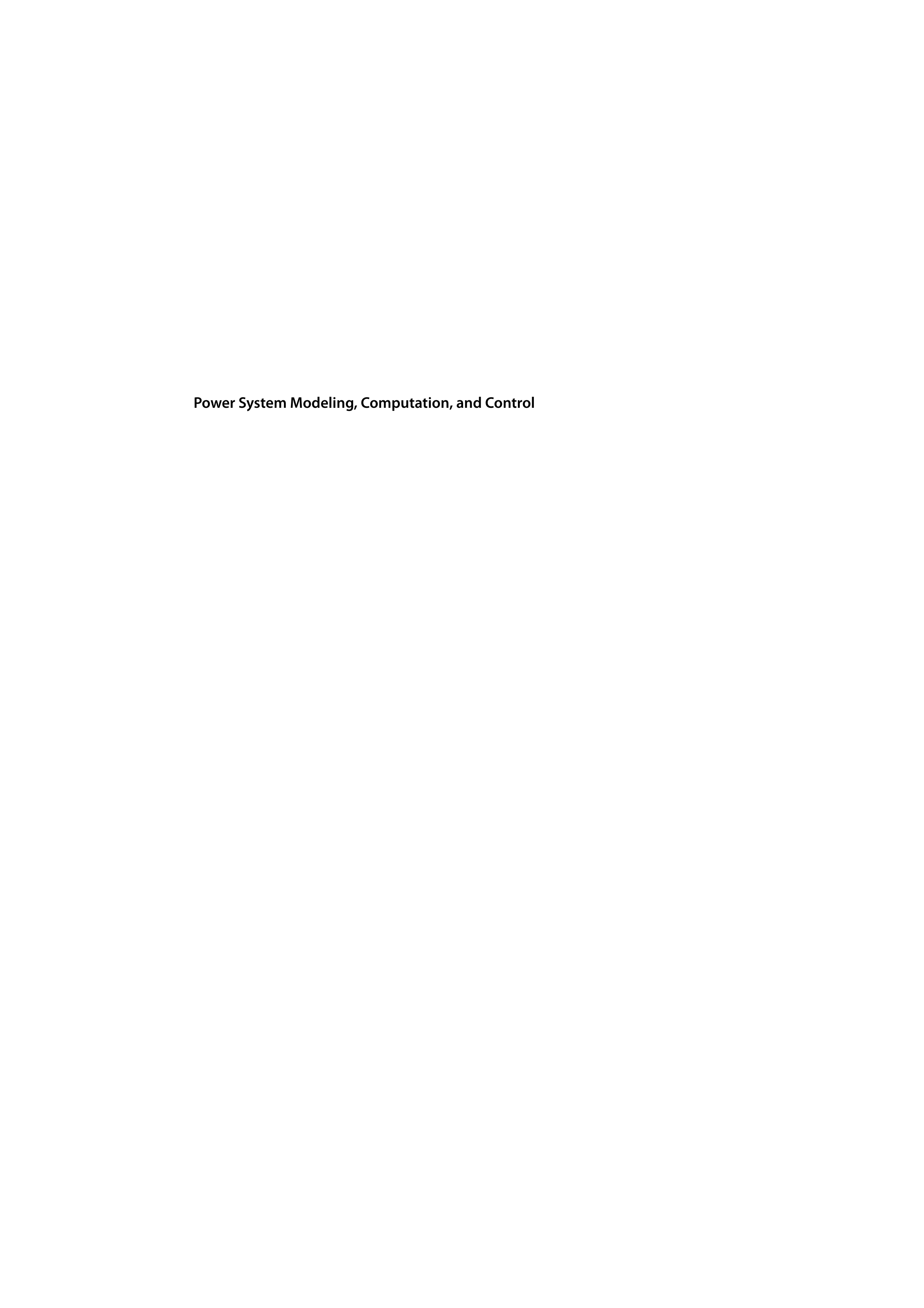 Power System Modeling, Computation, and Control