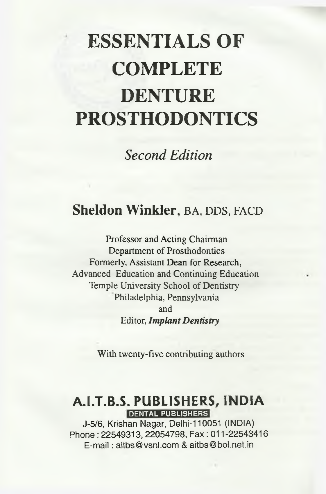 Essentials of Complete Denture Prosthodontics